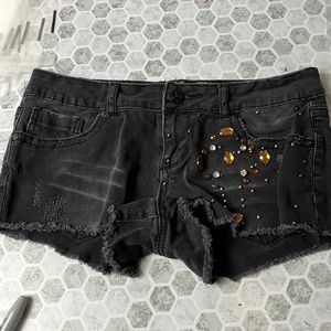 Vanilla Star Sz 7 Black Denim Jean Shorts with Jewels